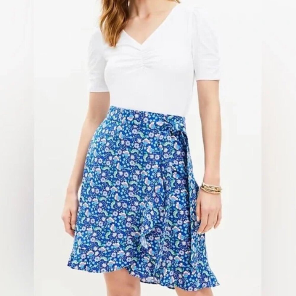 LOFT 14P Linen Front Wrap Skirt